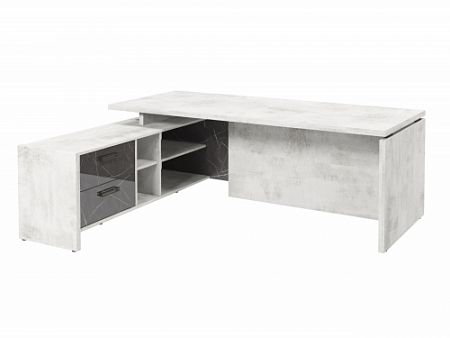 Стол с опорной тумбой FB-121L.GG Хромикс белый/Камень Пьетра Гриджиа черный